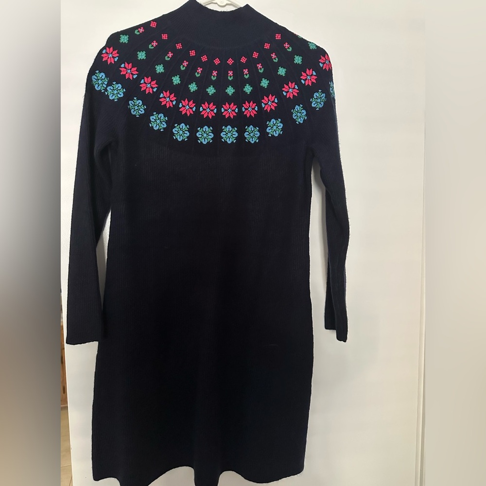 Talbots Navy Sweater Dress with Embroidered Floral Design